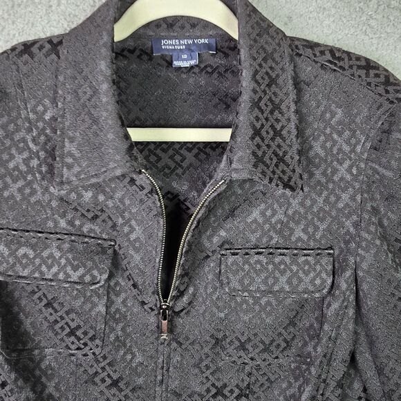 Jones New York Signature Womens Jacket Blazer 12 Black Zipper Sleeves Full Zip - Picture 14 of 16